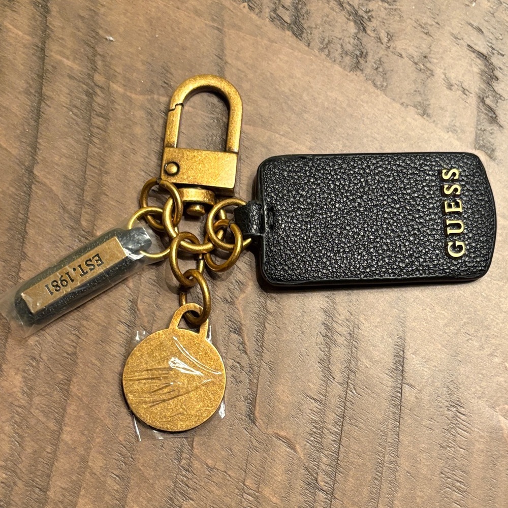 Guess Black and Gold Logo Keychain